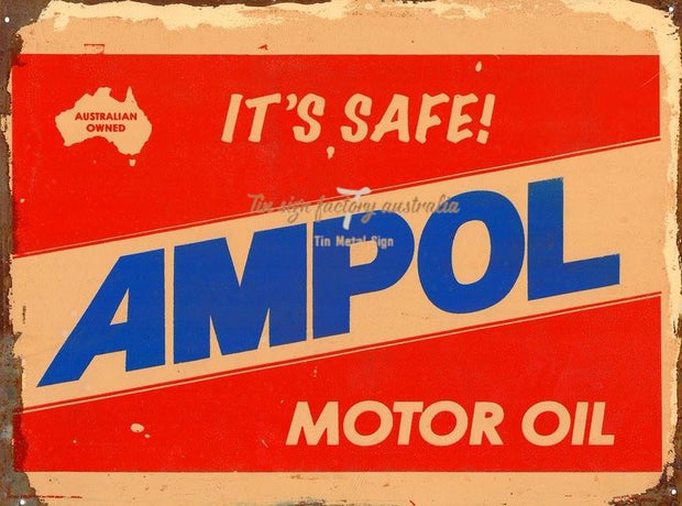 AMPOL MOTOR OIL Rustic Look Vintage Tin Metal Sign Man Cave, Shed-Garage and Bar