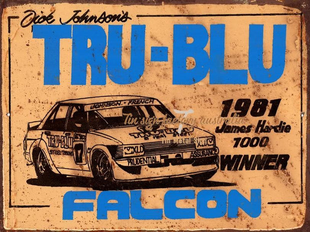 TRU-BLU FALCON Rustic Look Vintage Tin Metal Sign Man Cave, Shed-Garage and Bar