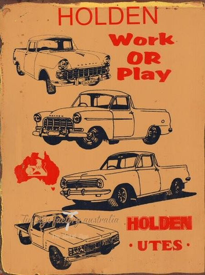 HOLDEN UTES Rustic Look Vintage Tin Metal Sign Man Cave, Shed-Garage and Bar