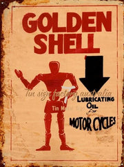 GOLDEN SHELL Rustic Look Vintage Tin Metal Sign Man Cave, Shed-Garage and Bar