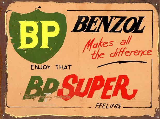 BP BENZOIL Rustic Look Vintage Tin Metal Sign Man Cave, Shed-Garage and Bar