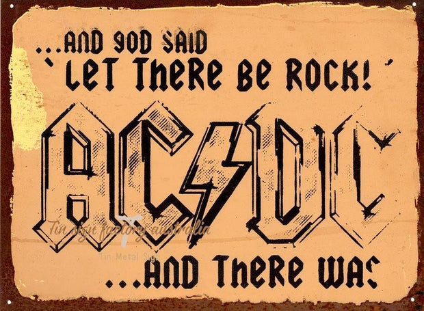 ACDC ROCK Rustic Look Vintage Tin Metal Sign Man Cave, Shed-Garage and Bar
