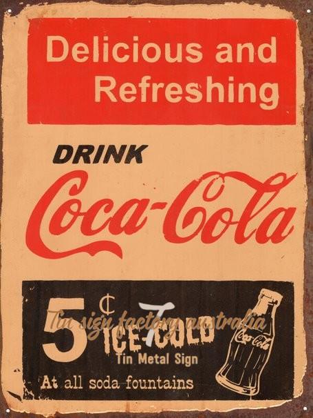 COCA-COLA REFRESHING Rustic Look Vintage Tin Metal Sign Man Cave, Shed-Garage and Bar
