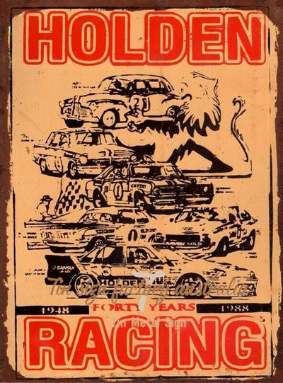 HOLDEN FORTY YEARS RACING Rustic Look Vintage Tin Metal Sign Man Cave, Shed-Garage and Bar