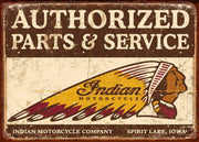 INDIAN AUTHORIZED PARTS & SERVICE Retro Rustic Look Vintage Tin Metal Sign Man Cave, Shed-Garage, and Bar