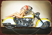 INDIAN-LADY PINUP Rustic Look Vintage Shed-Garage and Bar Man Cave Tin Metal Sign