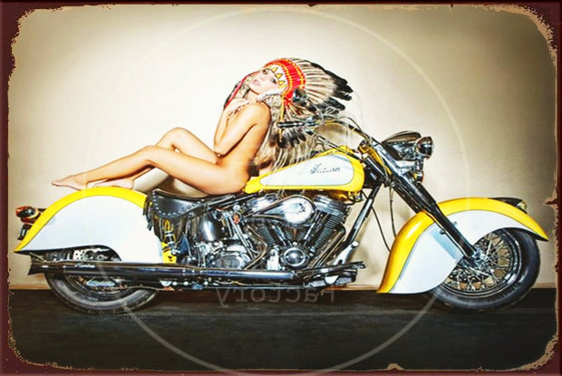 INDIAN-LADY PINUP Rustic Look Vintage Shed-Garage and Bar Man Cave Tin Metal Sign