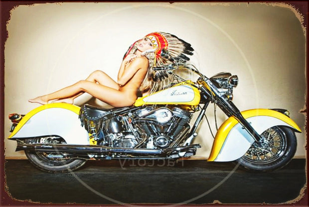 INDIAN-LADY PINUP Rustic Look Vintage Shed-Garage and Bar Man Cave Tin Metal Sign