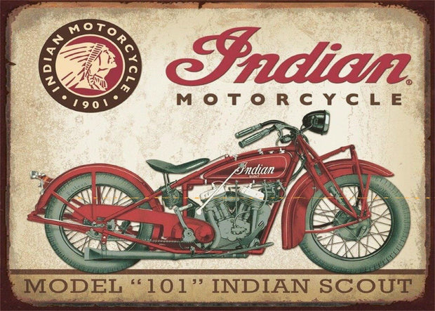 MODEL "101" INDIAN SCOUT Retro Rustic Look Vintage Tin Metal Sign Man Cave, Shed-Garage, and Bar