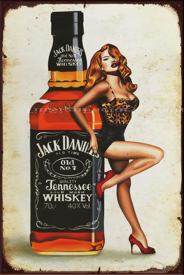 JACK DANIEL'S ROSIE SEXY PINUP Vintage Retro Rustic Garage Man Cave Metal Sign