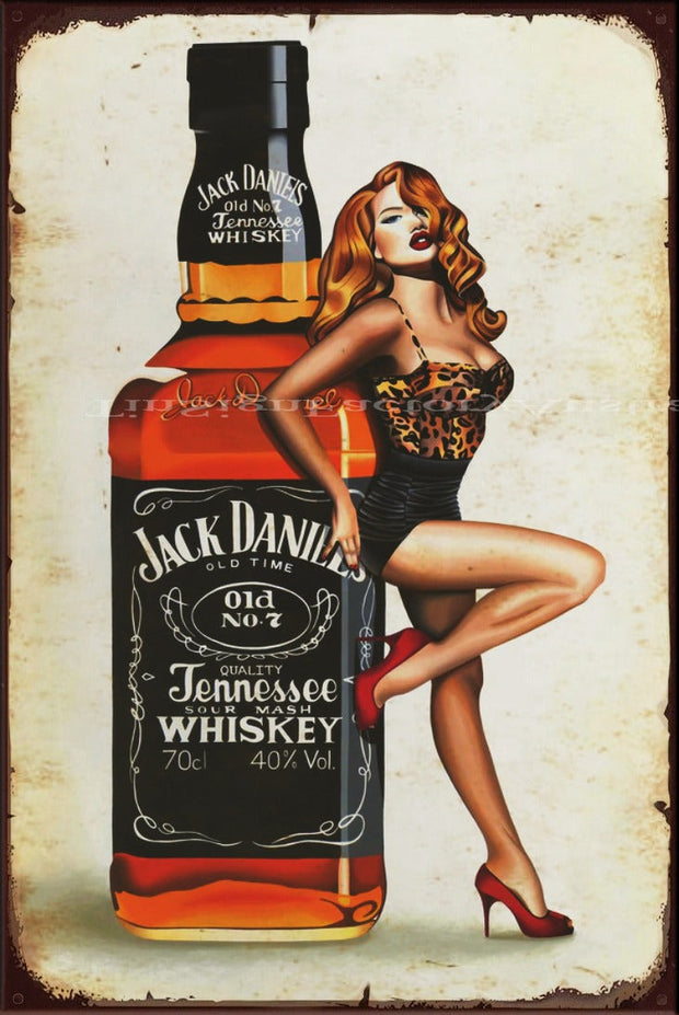 JACK DANIEL'S ROSIE SEXY PINUP Vintage Retro Rustic Garage Man Cave Metal Sign