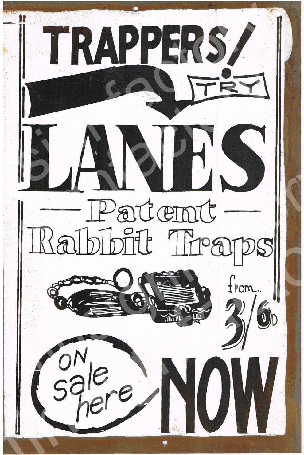 Trappers Lanes Rabbit Trap rustic metal sign