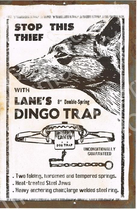 Lanes Dingo Rabbit Trap rustic metal sign