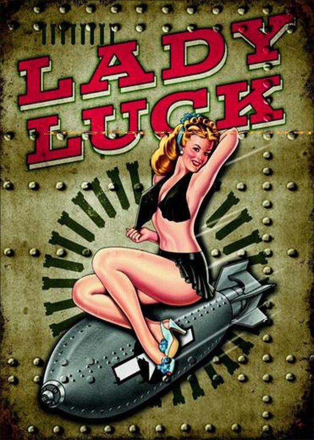 LADY LUCK PIN UP Retro/ Vintage Tin Metal Sign Man Cave, Wall Home Decor, Shed-Garage, and Bar
