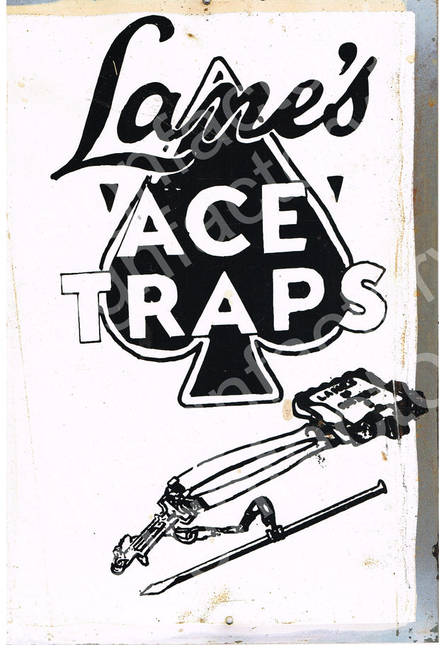 Lanes Ace Rabbit Trap rustic metal sign