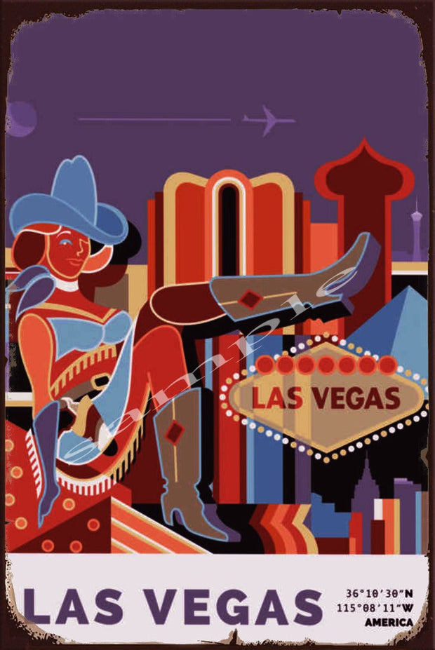 LAS VEGAS LADY Retro/ Vintage Wall Home Décor, Shed-Garage and Bar Tin Metal Sign