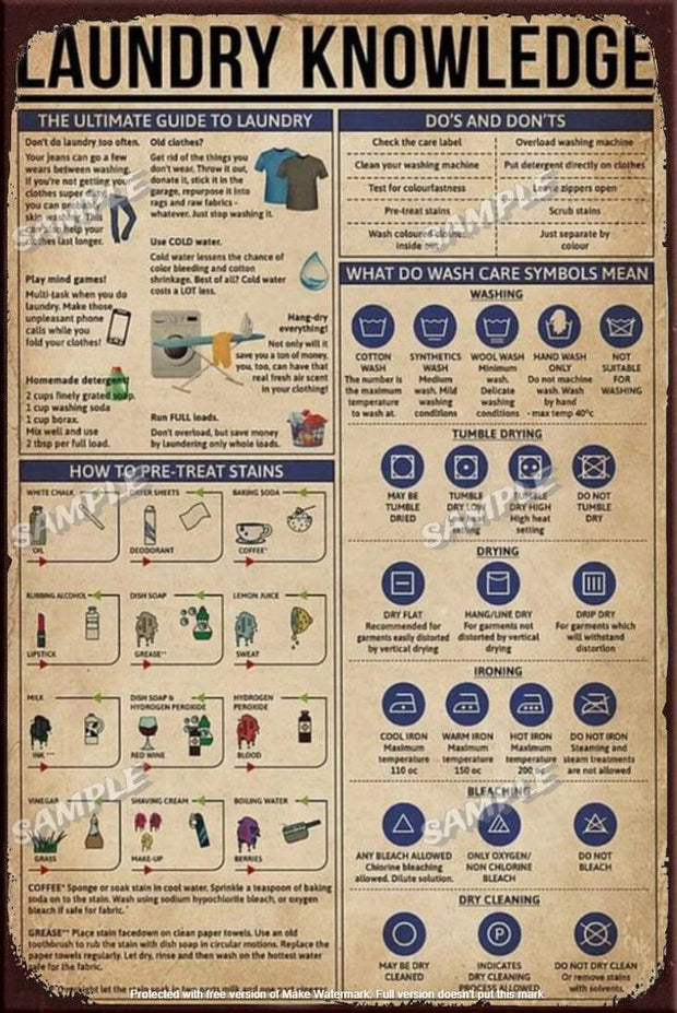 LAUNDRY KNOWLEDGE Retro/ Vintage Tin Metal Sign Man Cave, Wall Home Décor, Shed-Garage, and Bar