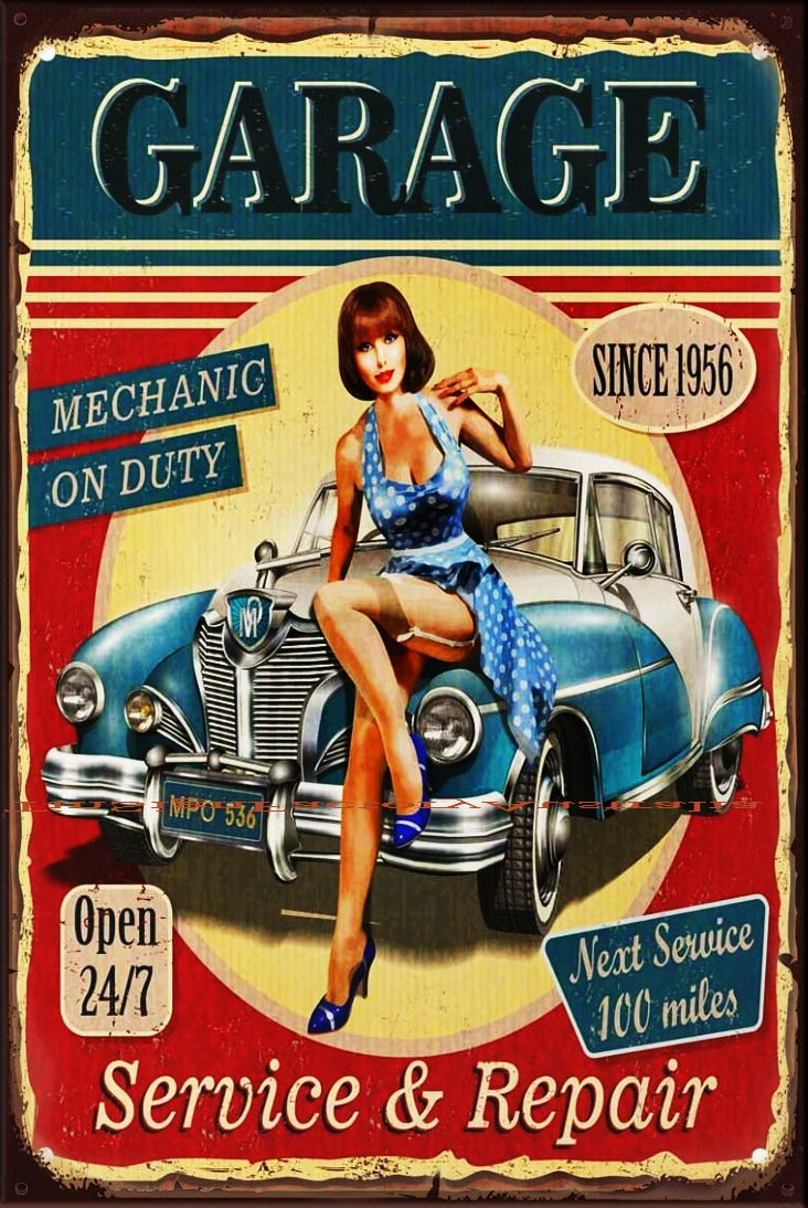 MECHANIC ON DUTY Vintage Retro Rustic Shed Garage Man Cave Metal Sign