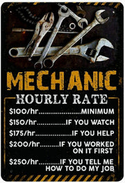 MECHANIC HOURLY RATE Retro/ Vintage Tin Metal Sign Man Cave, Wall Home Decor, Shed-Garage, and Bar