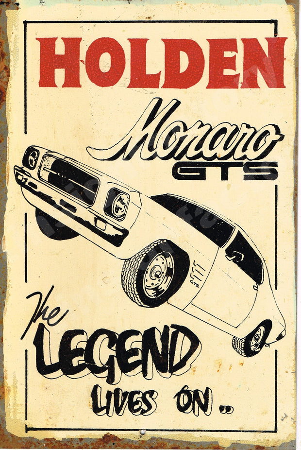 Holden Monaro The Legend Rustic Look Vintage Tin Metal Sign Man Cave, Shed-Garage & Bar Sign metal sign