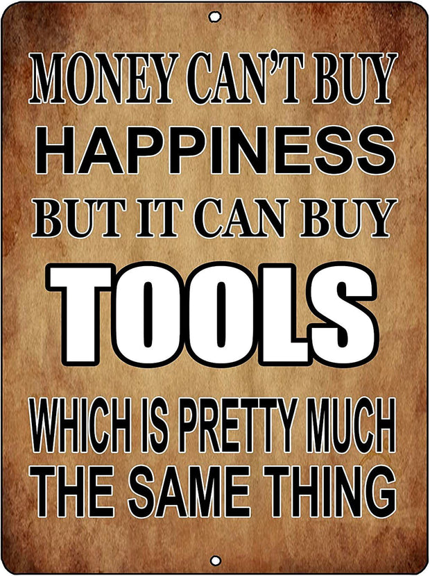 MONEY CAN'T BUY HAPPINESS Retro/Vintage Metal Plaque Sign Style Man Cave Garage Work Office