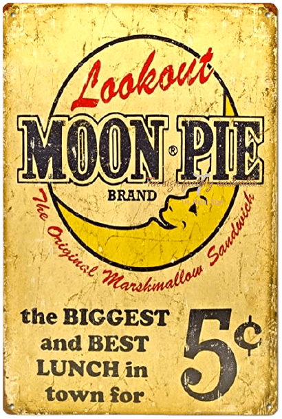 LOOK OUT MOON PIE Rustic Look Vintage Tin Metal Sign Man Cave, Shed-Garage, and Bar