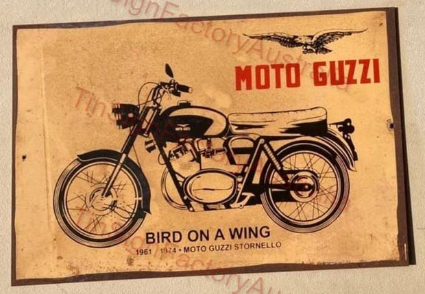 MOTO GUZZI- BIRD ON A WING 20x30 CM Sign | Screen Printed By AUSTRALIAN COMPANY