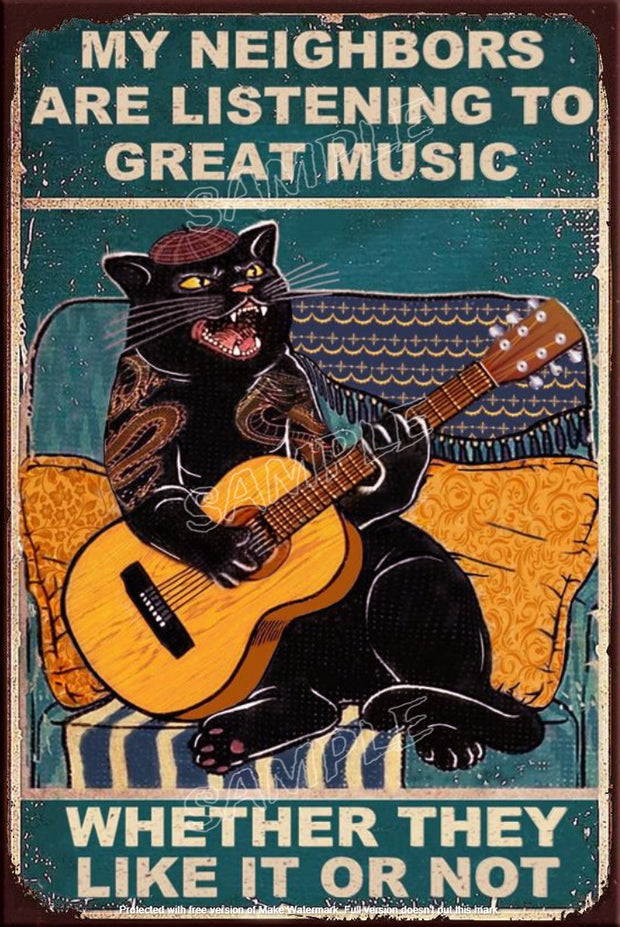 NEIGHBOR GREAT MUSIC Retro/ Vintage Tin Metal Sign Man Cave, Wall Home Décor, Shed-Garage, and Bar