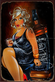 JACK DANIEL'S SEXY CHUBBY PINUP Vintage Retro Rustic Garage Man Cave Metal Sign