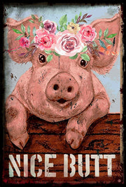 NICE BUTT-FARM PIGGY Funny Bathroom Retro/ Vintage Wall Poster Home Office Workplace Restaurant Farmhouse Toilet Tin Metal Sign