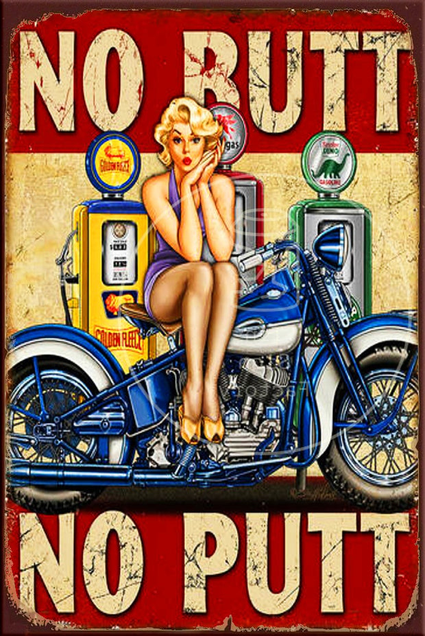 NO BUTT, NO PUTT Rustic Look Vintage Shed-Garage and Bar Man Cave Tin Metal Sign