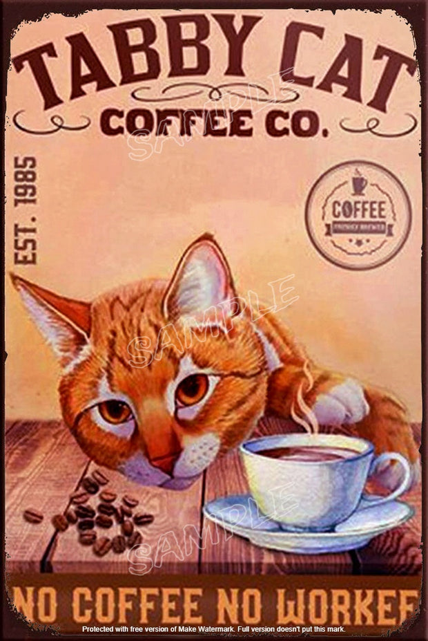 NO WORK, NO COFFEE Retro/ Vintage Tin Metal Sign Man Cave, Wall Home Décor, Shed-Garage, and Bar