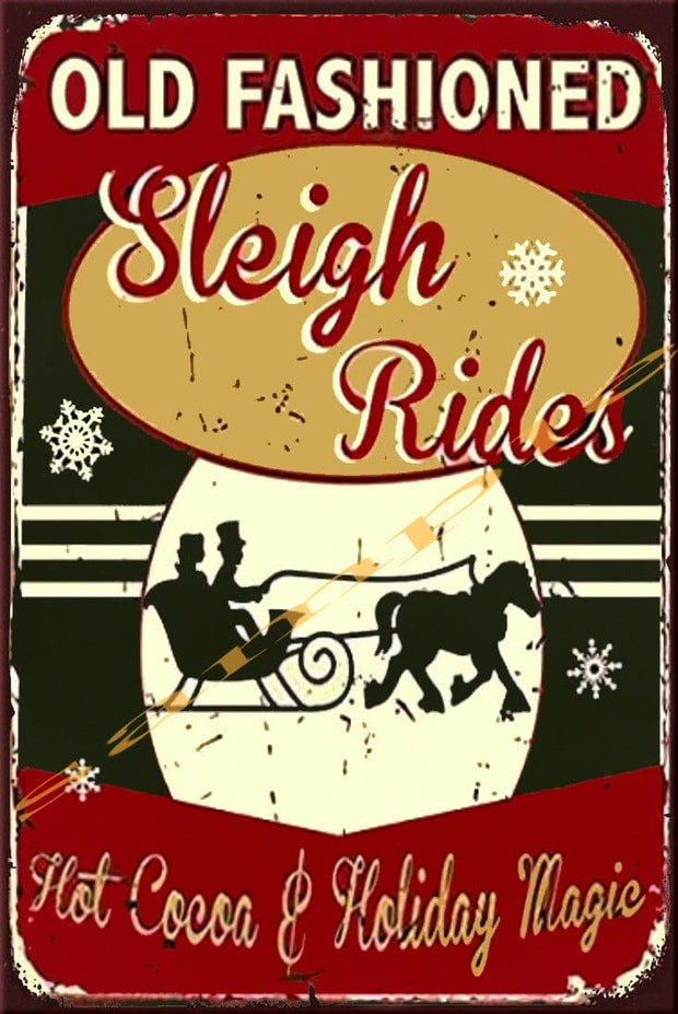 SLEIGH RIDES Retro/ Vintage Tin Metal Sign Man Cave, Wall Home Décor, Shed-Garage, and Bar
