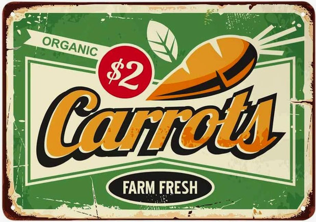 ORGANIC FARM FRESH CARROTS Retro/ Vintage Tin Metal Sign Man Cave, Wall Home Decor, Shed-Garage, and Bar