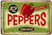 ORGANIC FRESH FARM PEPPERSORGANIC FRESH FARM PEPPERS Retro/ Vintage Tin Metal Sign Man Cave, Wall Home Decor, Shed-Garage, and Bar