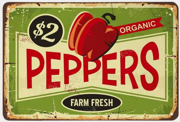 ORGANIC FRESH FARM PEPPERSORGANIC FRESH FARM PEPPERS Retro/ Vintage Tin Metal Sign Man Cave, Wall Home Decor, Shed-Garage, and Bar