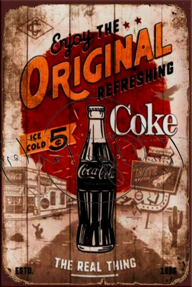 ORIGINAL REFRESHING Rustic Look Vintage Shed-Garage and Bar Man Cave Tin Metal Sign