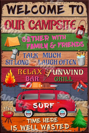 OUR CAMPSITE Retro/ Vintage Tin Metal Sign Man Cave, Wall Home Décor, Shed-Garage, and Bar