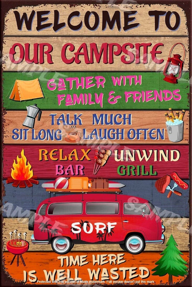 OUR CAMPSITE Retro/ Vintage Tin Metal Sign Man Cave, Wall Home Décor, Shed-Garage, and Bar