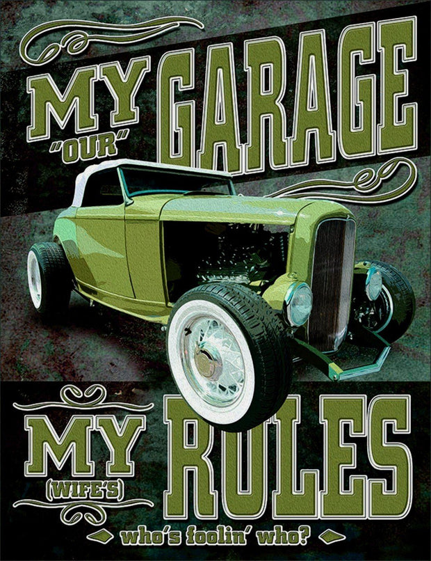 OUR GARAGE MY WIFE'S RULES Retro/ Vintage Tin Metal Sign Man Cave, Wall Home Decor, Shed-Garage, and Bar