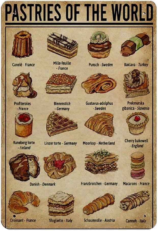 PASTRIES IN THE WORLD Retro/ Vintage Tin Metal Sign Man Cave, Wall Home Decor, Shed-Garage, and Bar