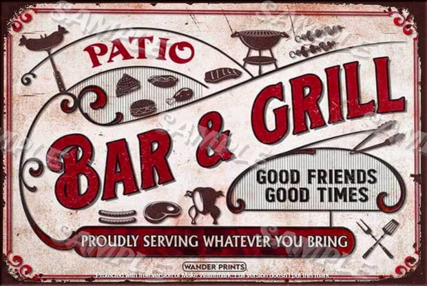 PATIO BAR GRILL Retro/ Vintage Tin Metal Sign Man Cave, Wall Home Décor, Shed-Garage, and Bar