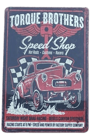 TORQUE BROTHERS SPEED SHOP Tin Sign Hotrod Custom Garage Shed Rustic
