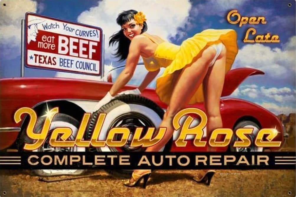 YELLOW ROSE COMPLETE AUTO REPAIR Metal Sign Decor Retro Wall Bar Home Pub Club - Tin Sign Factory Australia