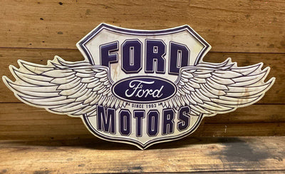 FORD MOTORS SINCE 1903 Winged Logo Embossed Tin Metal Sign