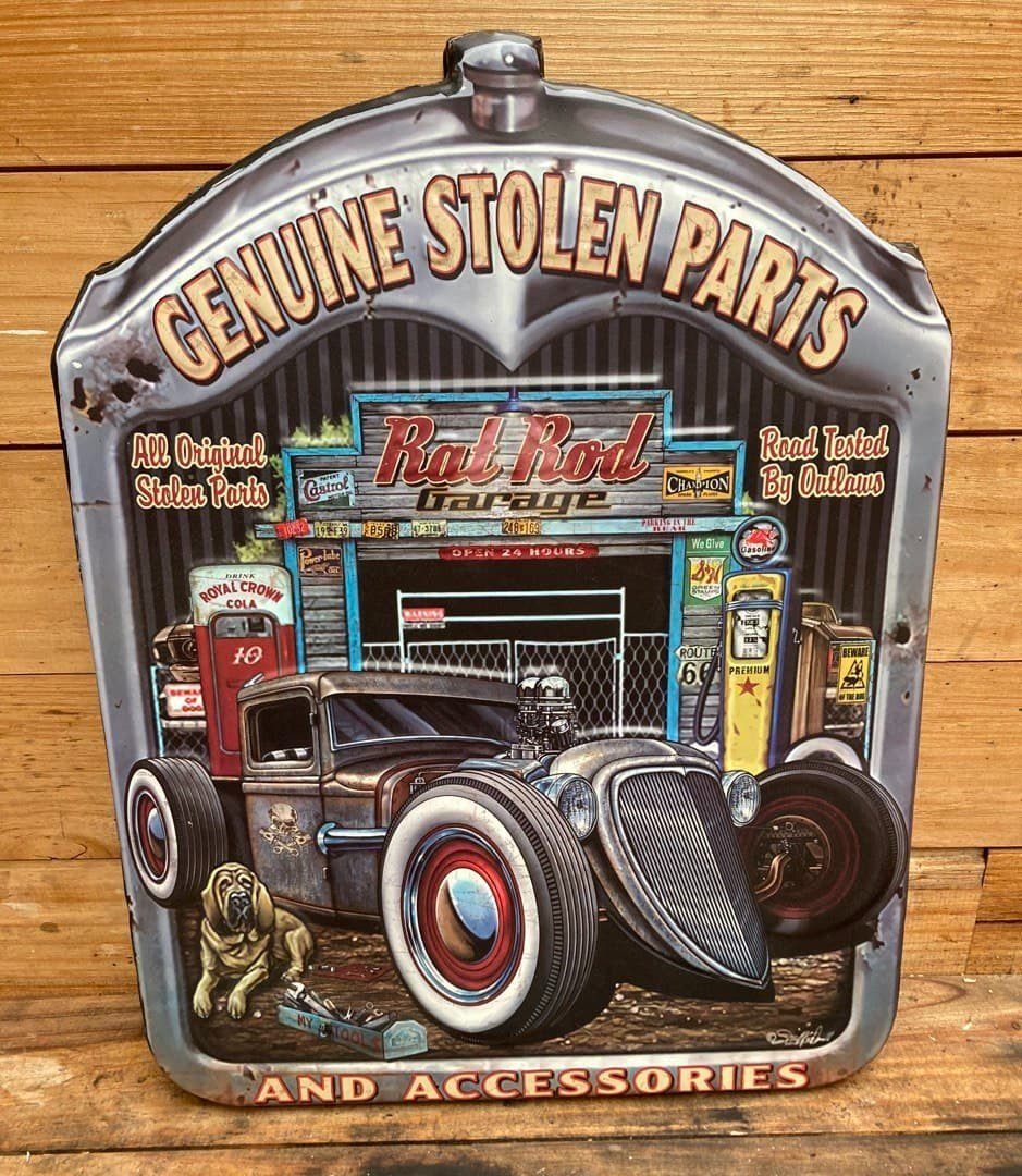GENUINE STOLEN PARTS RAT ROD Vintage Garage Art Gas Station Signs - Tin Sign Factory Australia