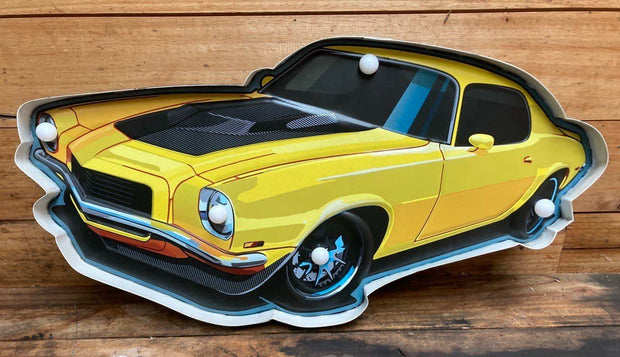 YELLOW CLASSIC CAR 3D LED Vintage Home Metal Pub Sign Wall Decor