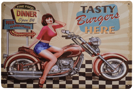 PIN UP TASTY BURGERS Metal Wall decoration American-style Decor - Tin Sign Factory Australia