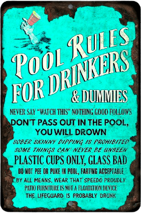 POOL RULES FOR DRINKERS Funny Rustic Metal Sign