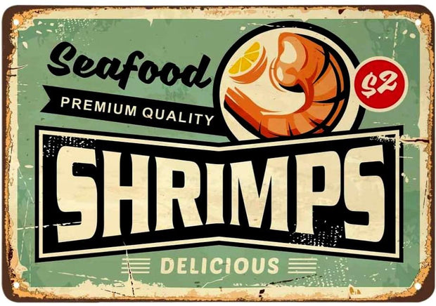 SEAFOOD DELICIOUS SHRIMP Retro/ Vintage Tin Metal Sign Man Cave, Wall Home Decor, Shed-Garage, and Bar